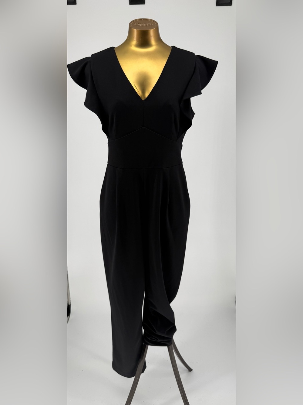 DKNY Black V-Neck Flutter Sleeve Jumpsuit with wide legs Size 10